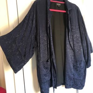 Satin navy kimono wrap jacket